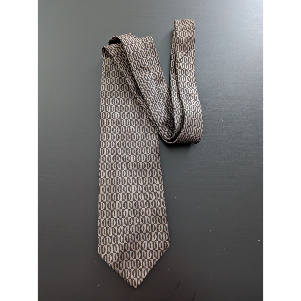 Gordon And Ferguson Tie Necktie Vintage Beige Black Geometric‎ Print